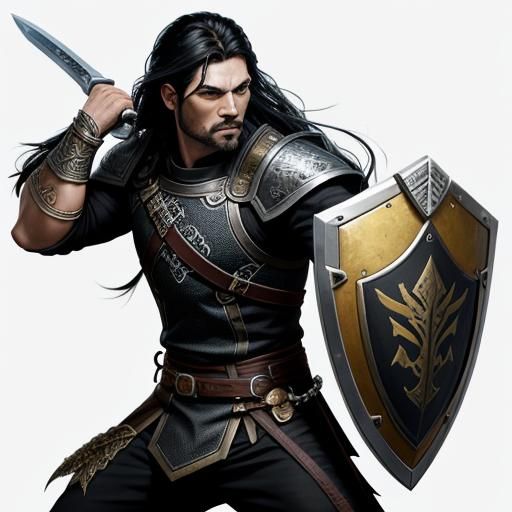 Hyperrealistic Male Fighter with Sword and Shield