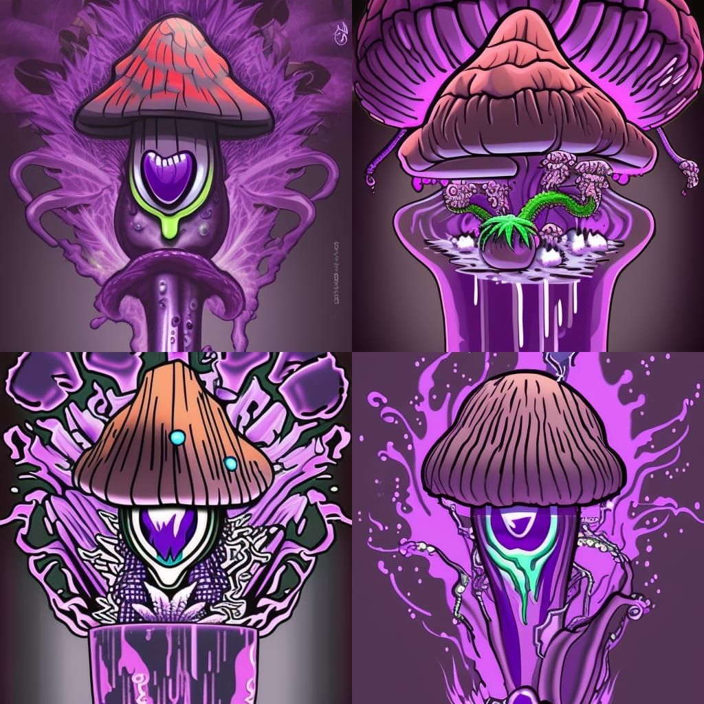 Cyberpunk Mushroom Monster in Psychedelic World