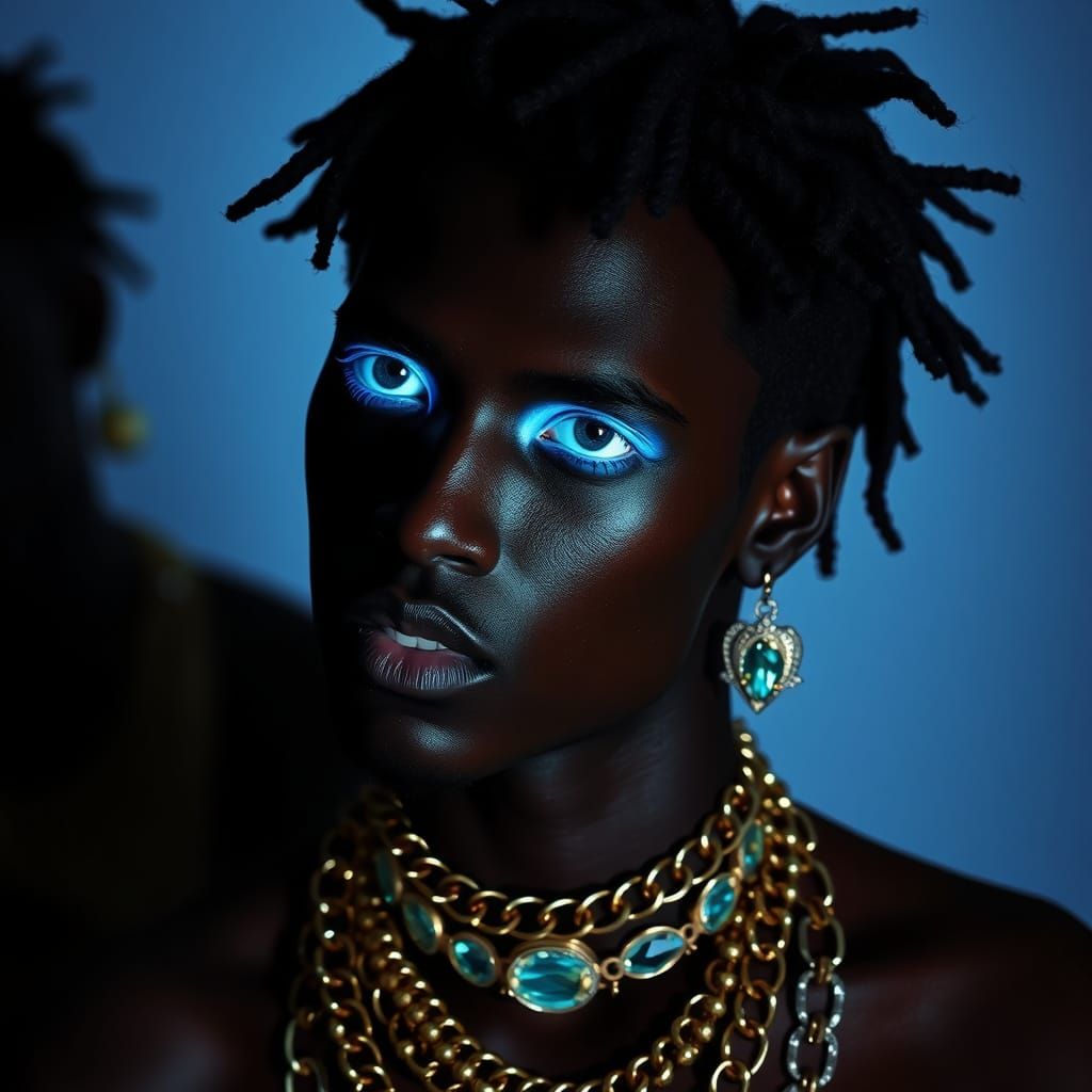 Male Models with Bioluminescent Eye-Shadow in Bold Style