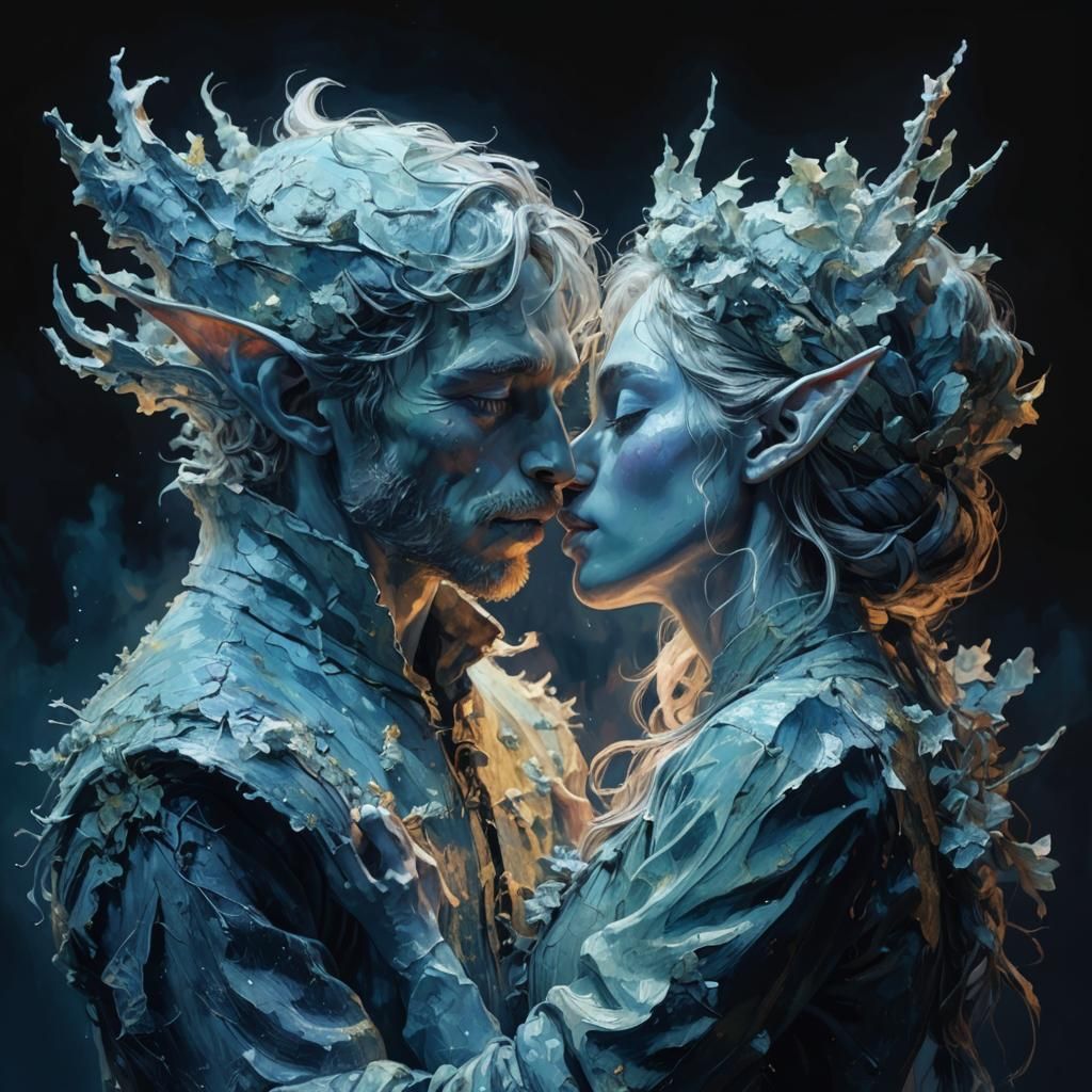 Elf Kiss in Vaporwave Van Gogh Style