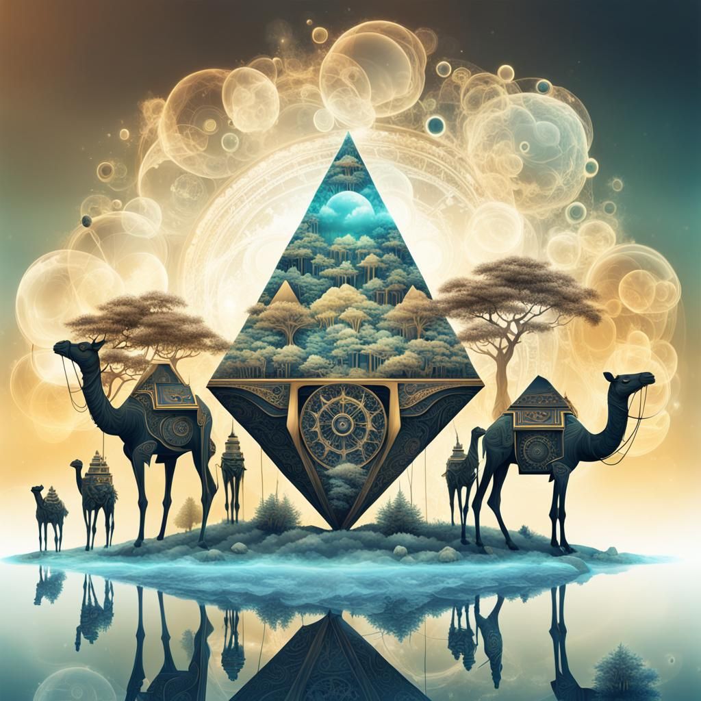 Surreal Steampunk World with Inverted Pyramid