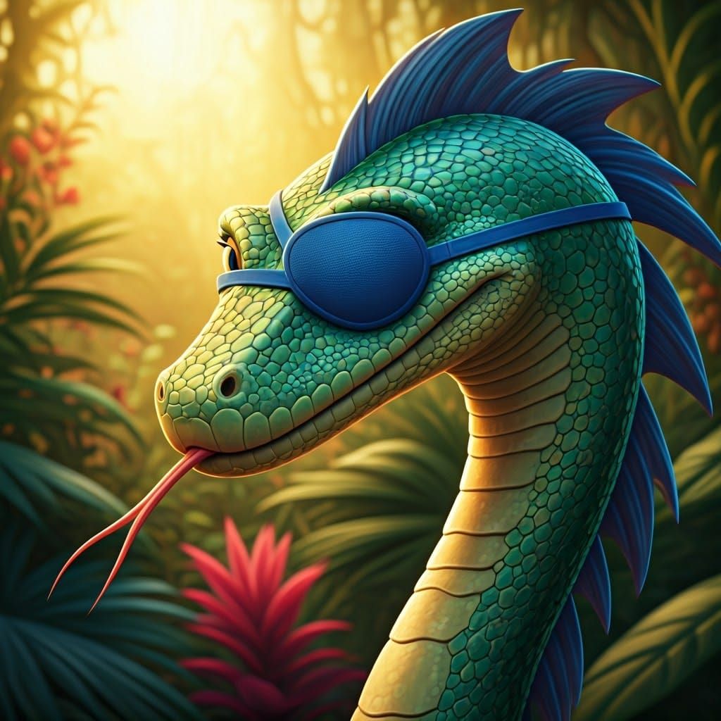 Whimsical One-Eyed Serpent in a Disney Style