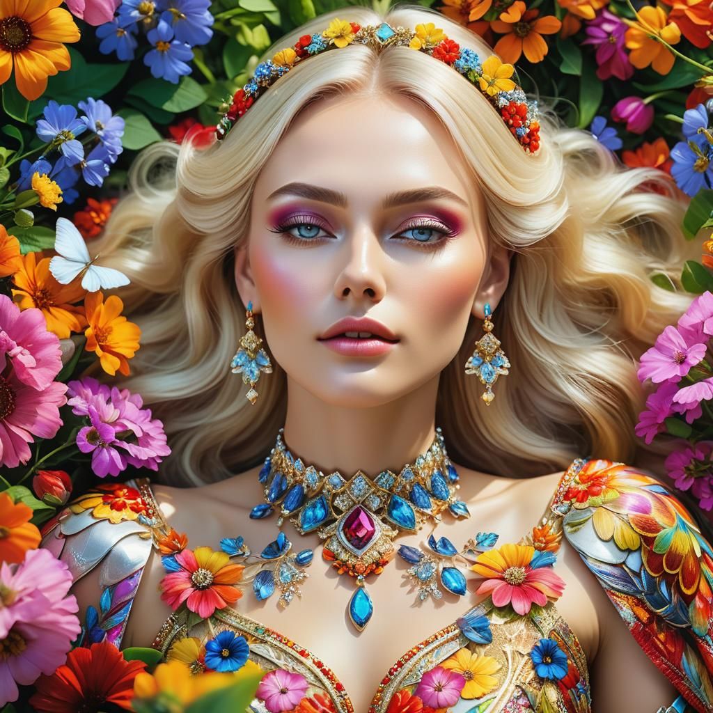 Angelic Russian Beauty in Vibrant Garden