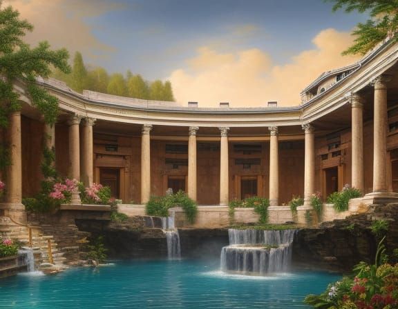 Epic Roman Bathhouse in Digital Painting Style