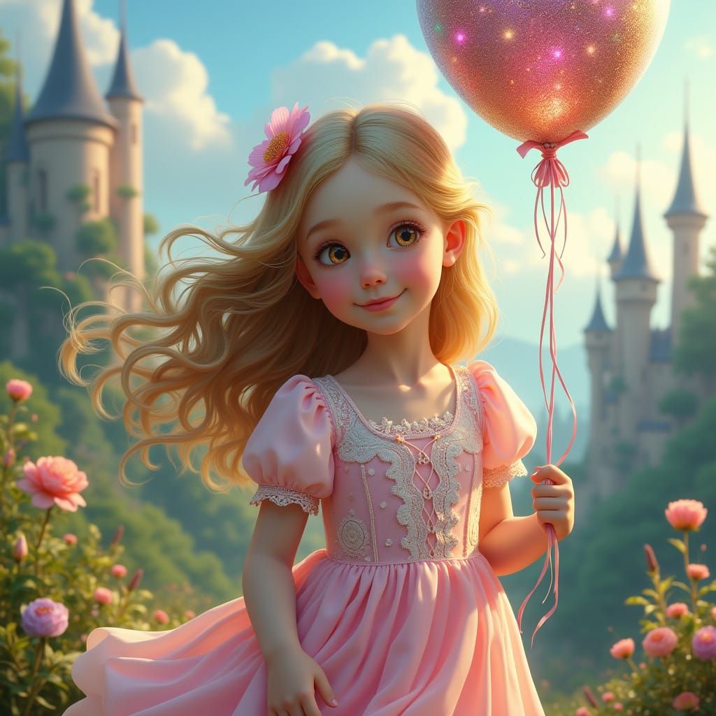 Enchanted Girl Amidst Whimsical Landscape