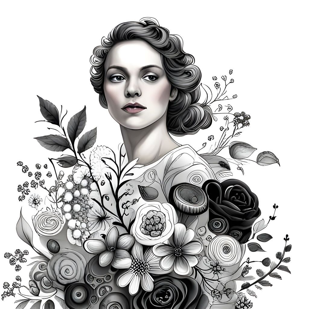 Monochrome Floral Bouquet Illustration in Black Ink