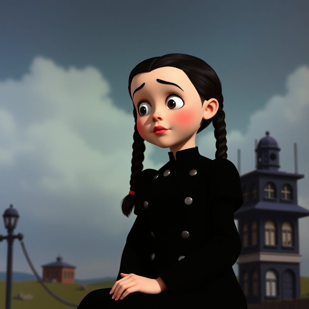 Wednesday Addams in Vintage Technicolor Animated Style