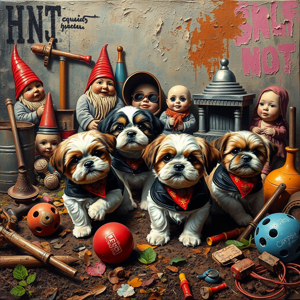 Puppy Rockstars: Shih Tzus in a Pop Art Metal Dream