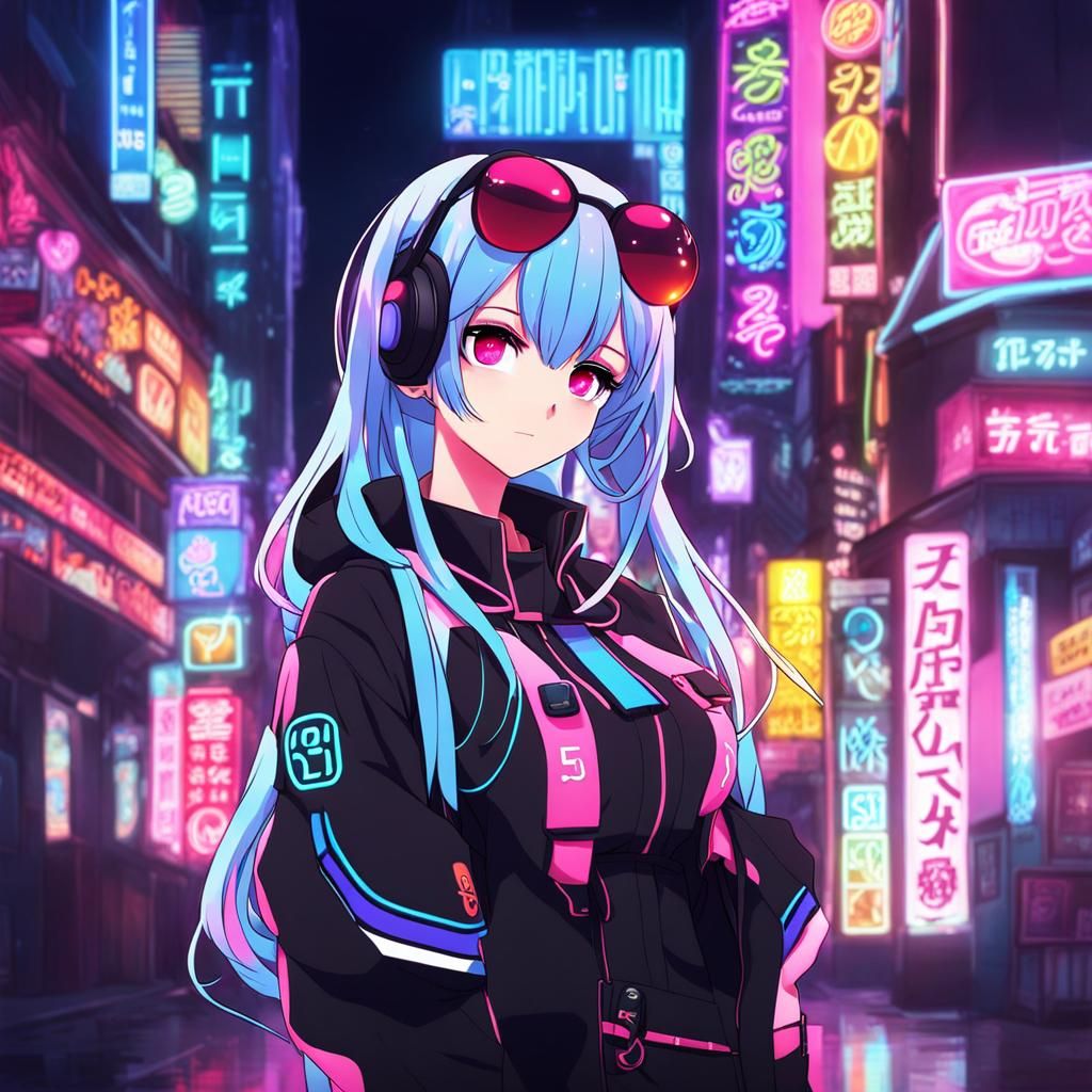 Aesthetic Neon Gacha Girl in Anime Style
