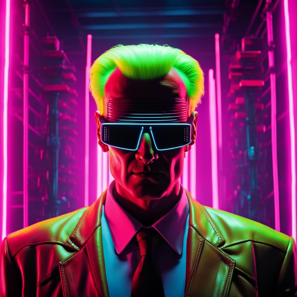 Cyberpunk Dystopian Scene with Neon Lighting