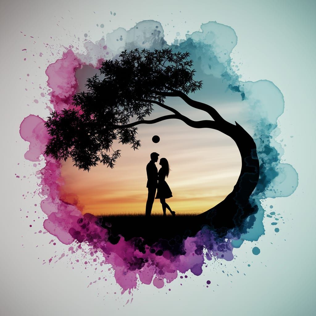 Ethereal Silhouette Couple Amidst Majestic Tree
