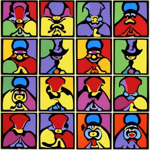 Psychedelic Clowns and Jesters in Oil on Canvas