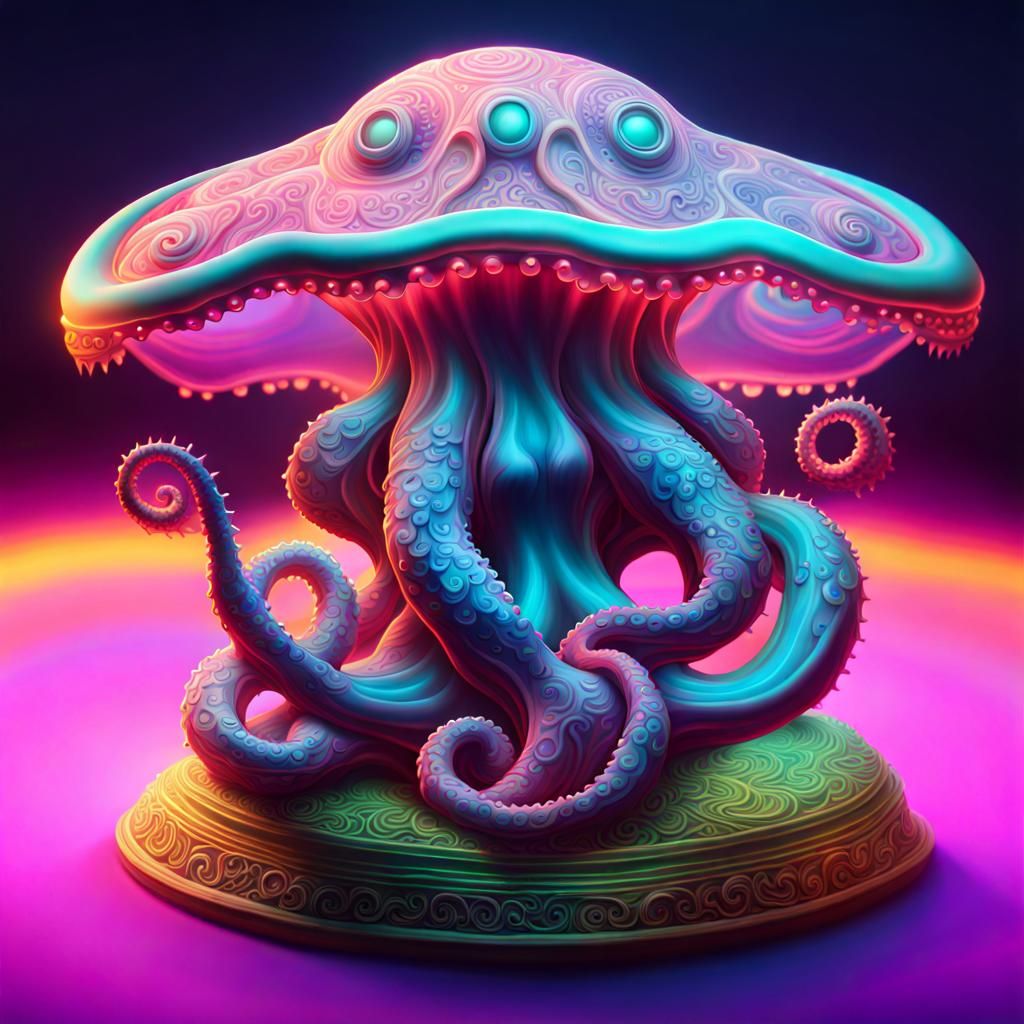 Psychedelic Neon Octopus Dragon in Cosmic Style