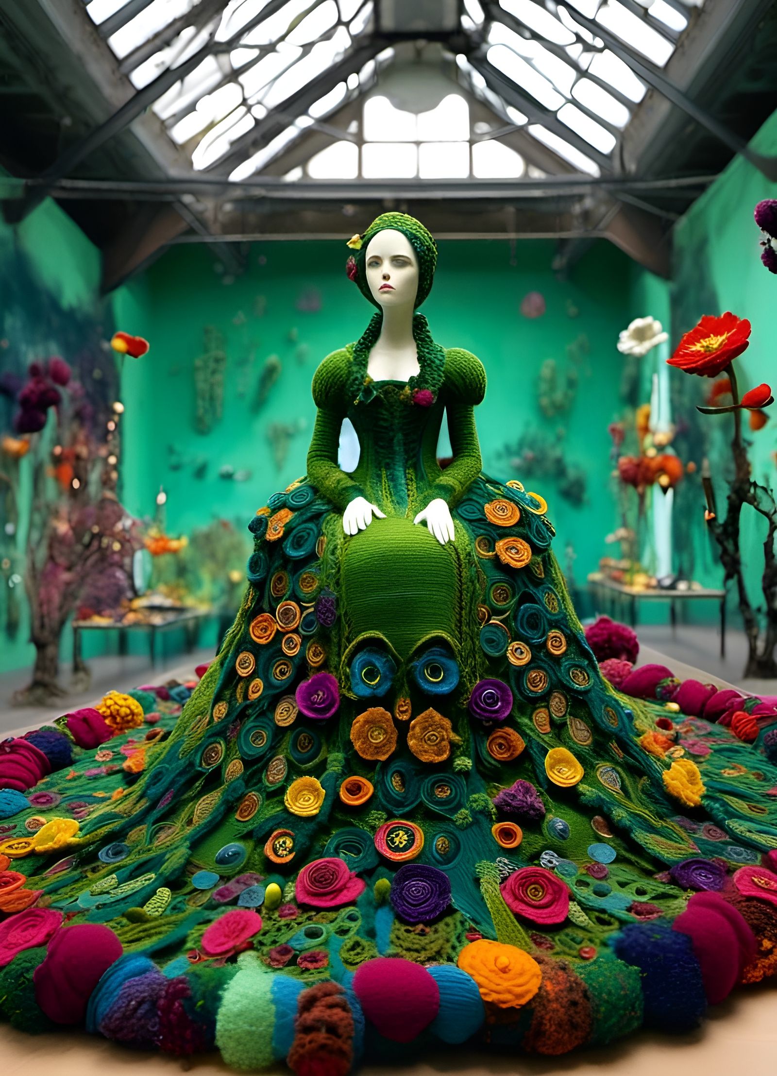 Figurines in a Vibrant Green Underwater Market