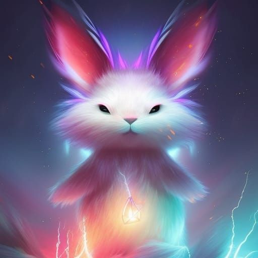 Anime-Style Lightning Bunny Digital Illustration