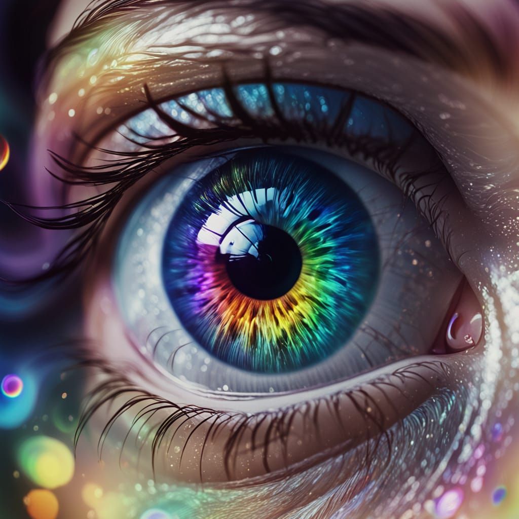 Rainbow Eye Close-Up: Cinematic Film Still