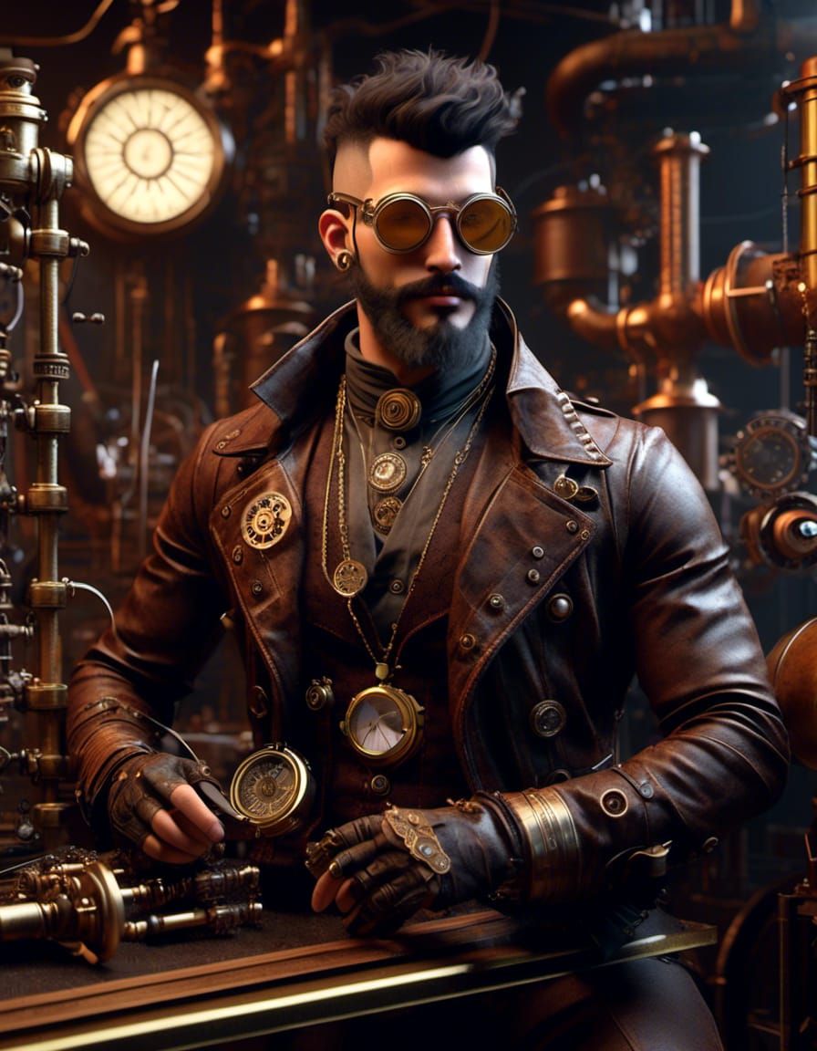 Steampunk Mad Inventor Portrait in Animated Realism
