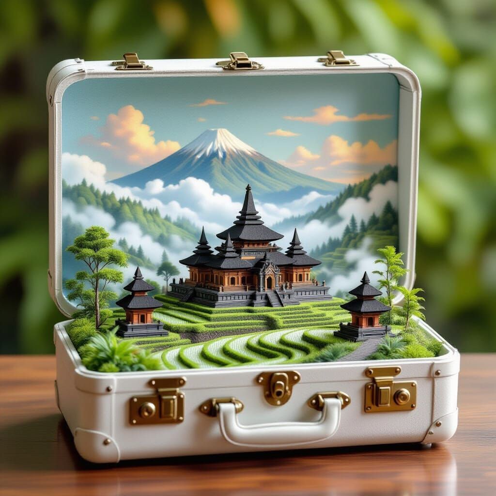 Indonesia Miniature Landscape in Vintage Suitcase
