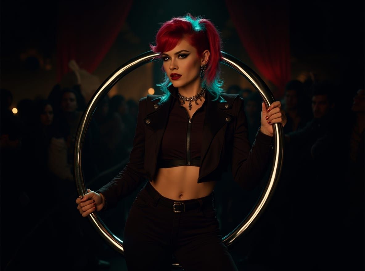 Cyberpunk Pin-Up Girl in Moody Circus Lighting