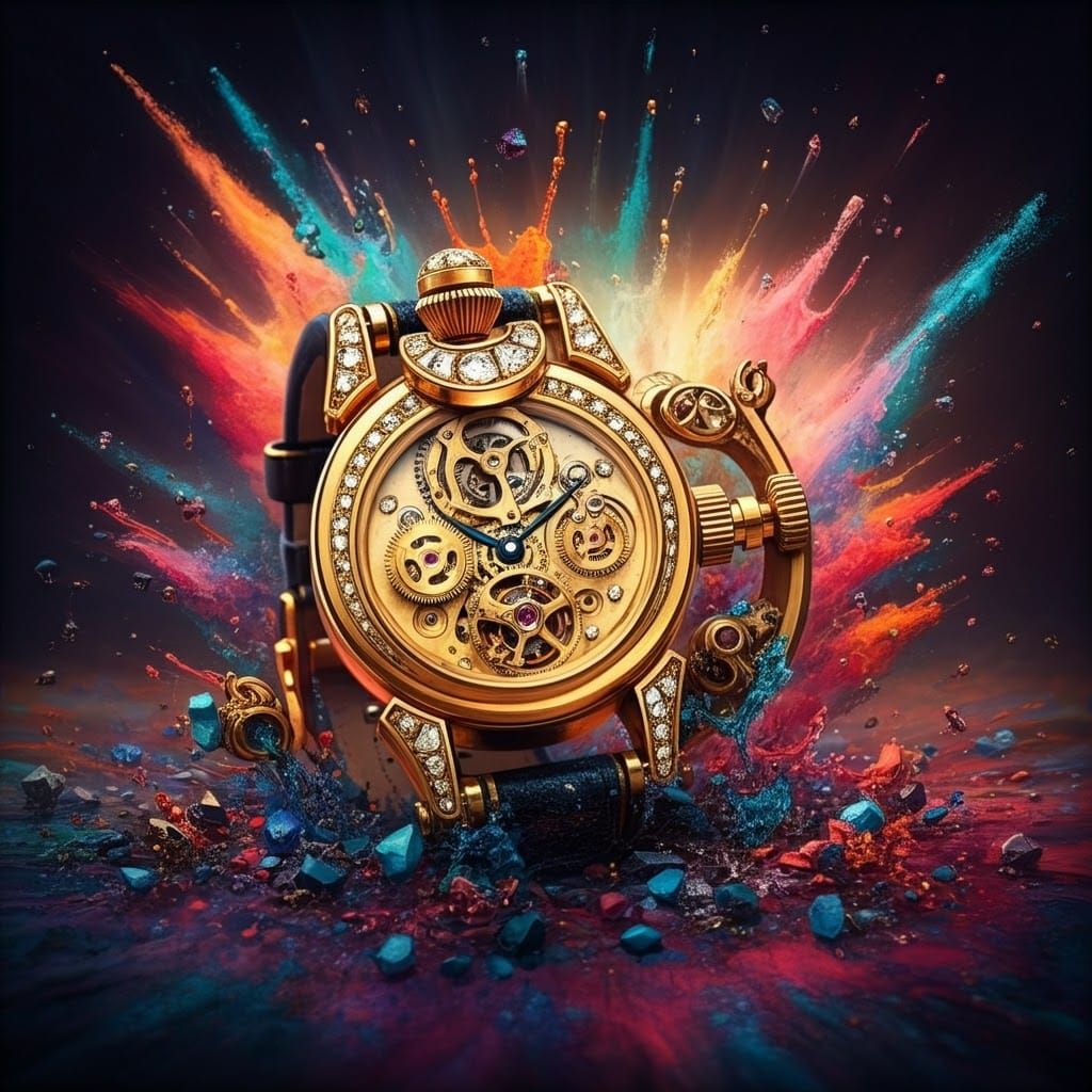 Steampunk Gemstone Watch with Exploding Colors