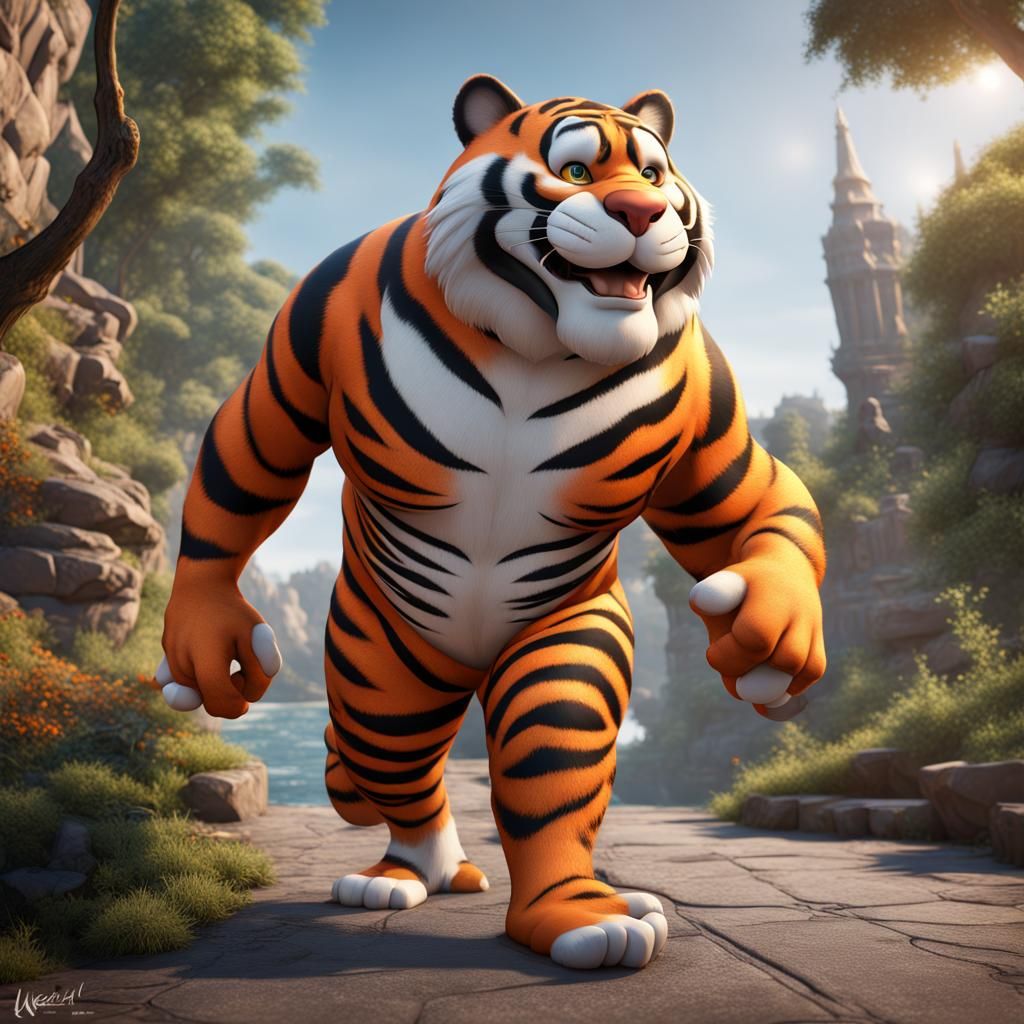 Realistic Tony the Tiger in Speedo