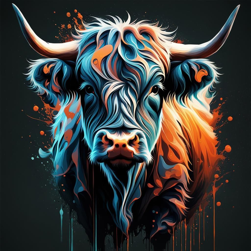 Filigree Fractal Highland Cow Ink Masterpiece