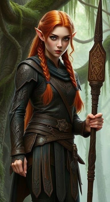 Elf Adventurer in Mystic Forest: Oil Painting