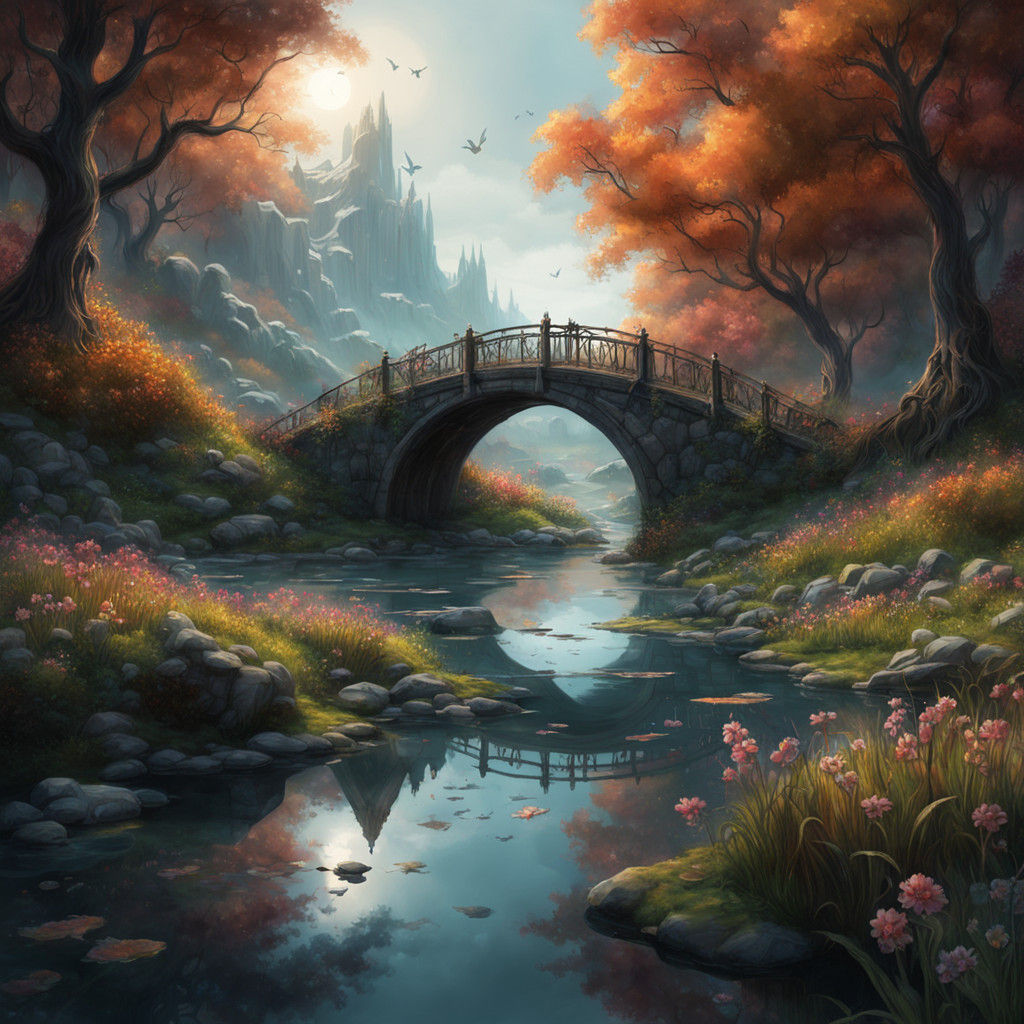 Majestic Abandoned Bridge in Dark Ethereal Landscape