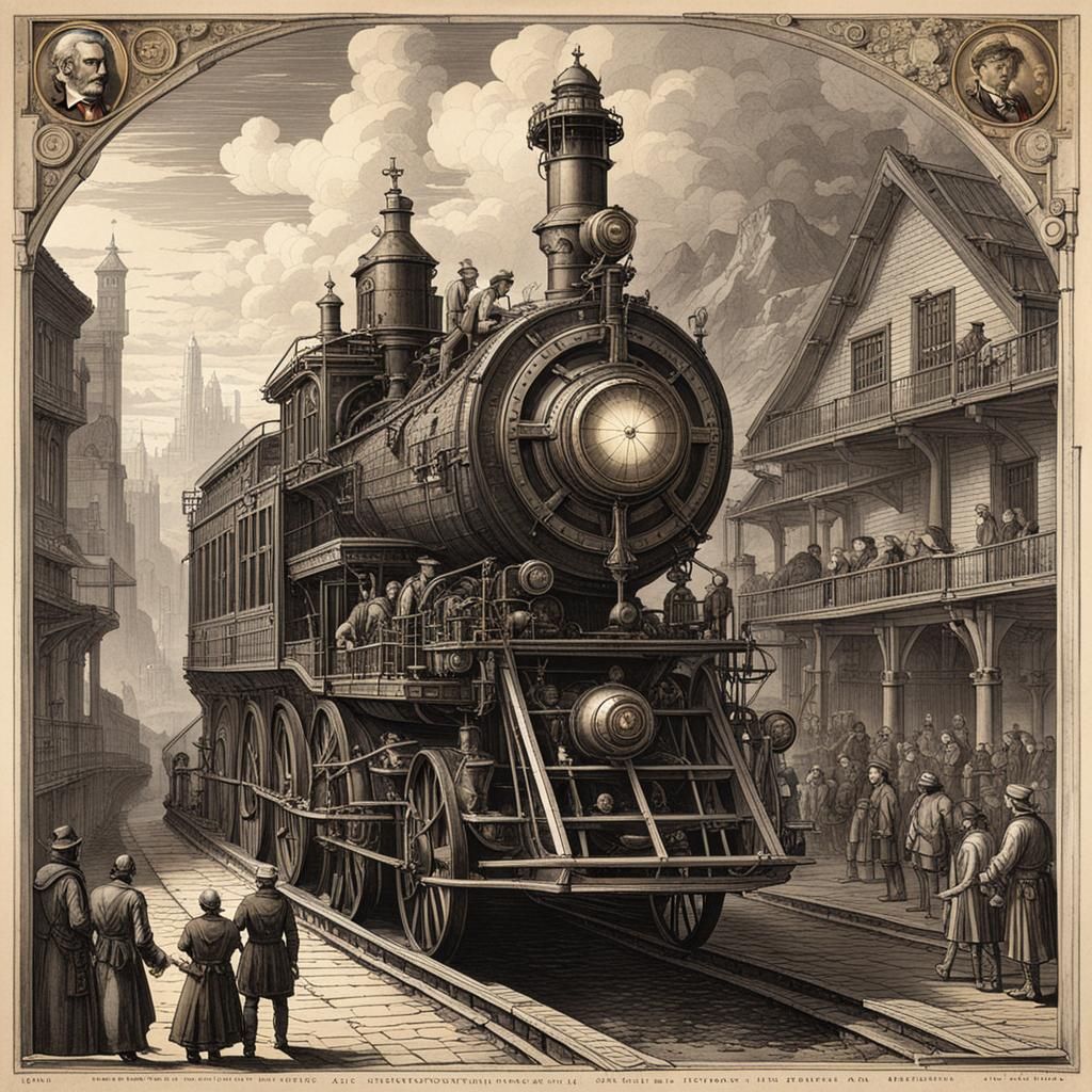 Columbus's Arrival in America with Steampunk Engine