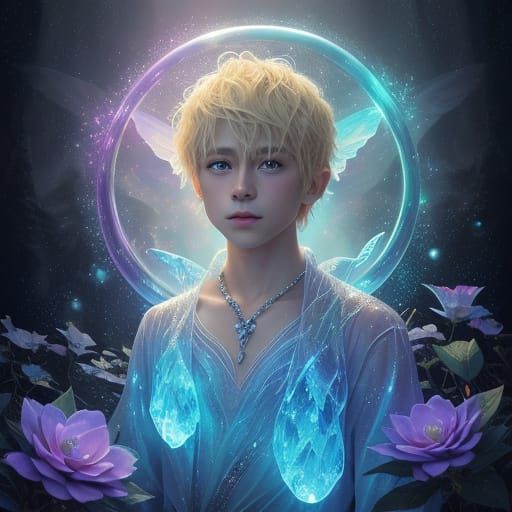 Magical Faerie Prince Amidst Crystal Flowers