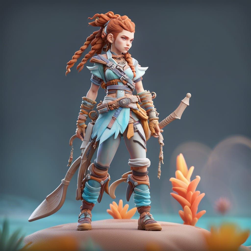 Aloy Figurine in Pastel Colors, 3D Render