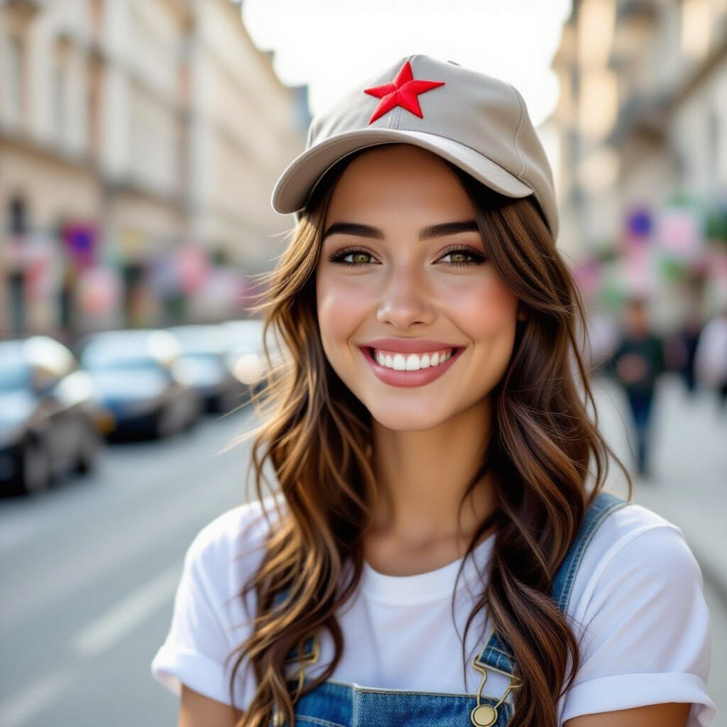 Portrait of Young Woman with Red Star Cap