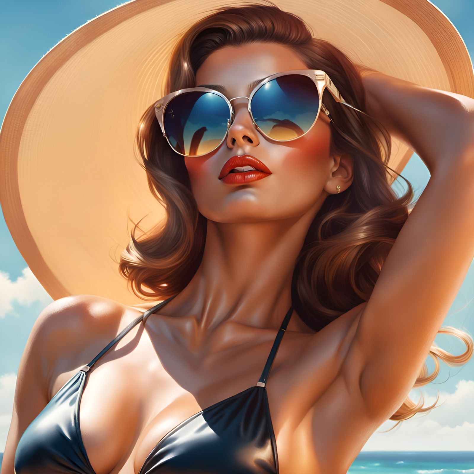 Glamorous Woman in Sunglasses, Pin-Up Portrait