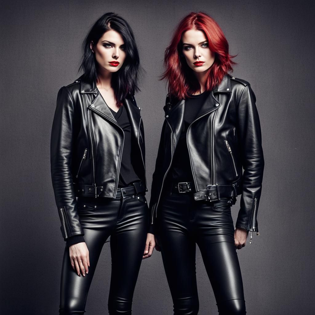 British Rock Girlfriends in Leather, Hugging