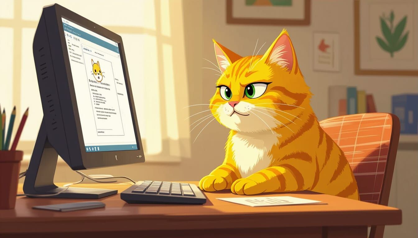 Funny Comic Style Cat Stares at Owner