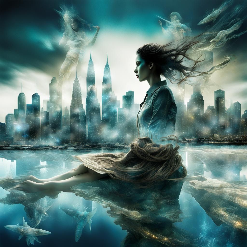 Underwater Cityscape Double Exposure: Digital Art