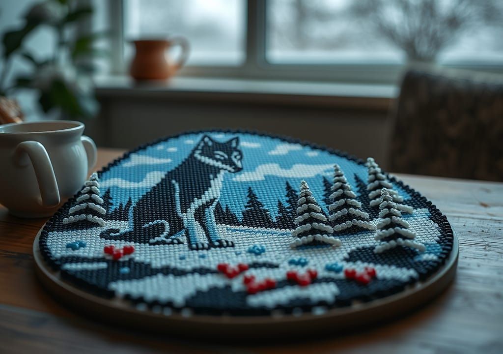 Winter Wolf Bead Mosaic Still Life
