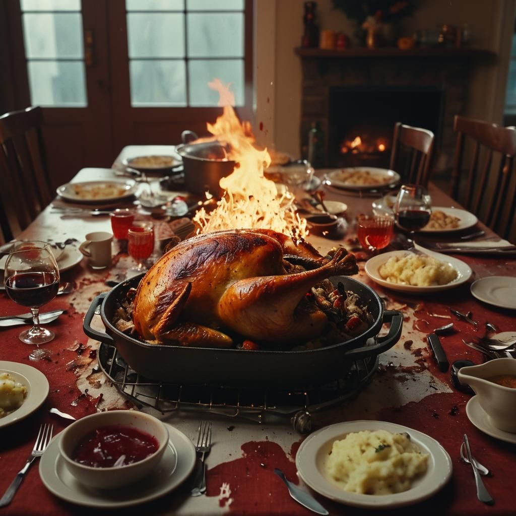 Chaotic Dinner Scene in Cinematic Film Style