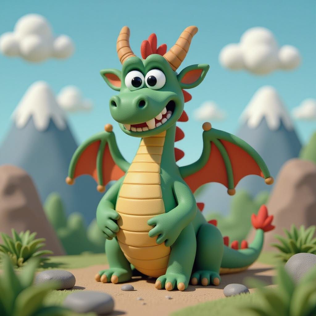 Fantasy Dragon in Claymation Mountains
