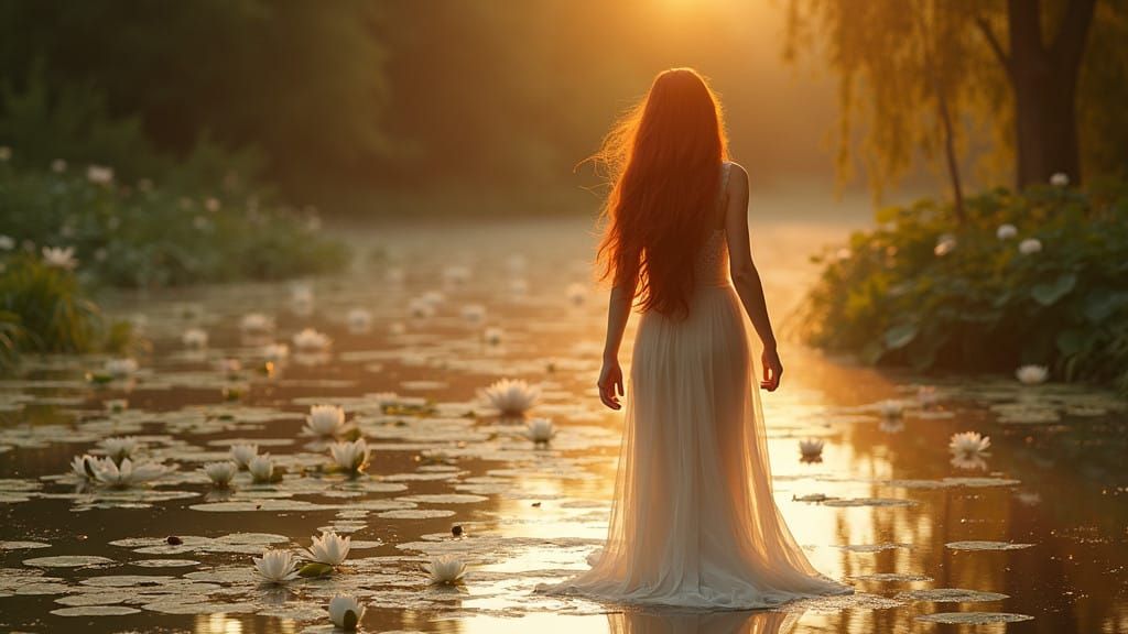 Rusalka: Enchanting Water Nymph in Ethereal Golden Hour