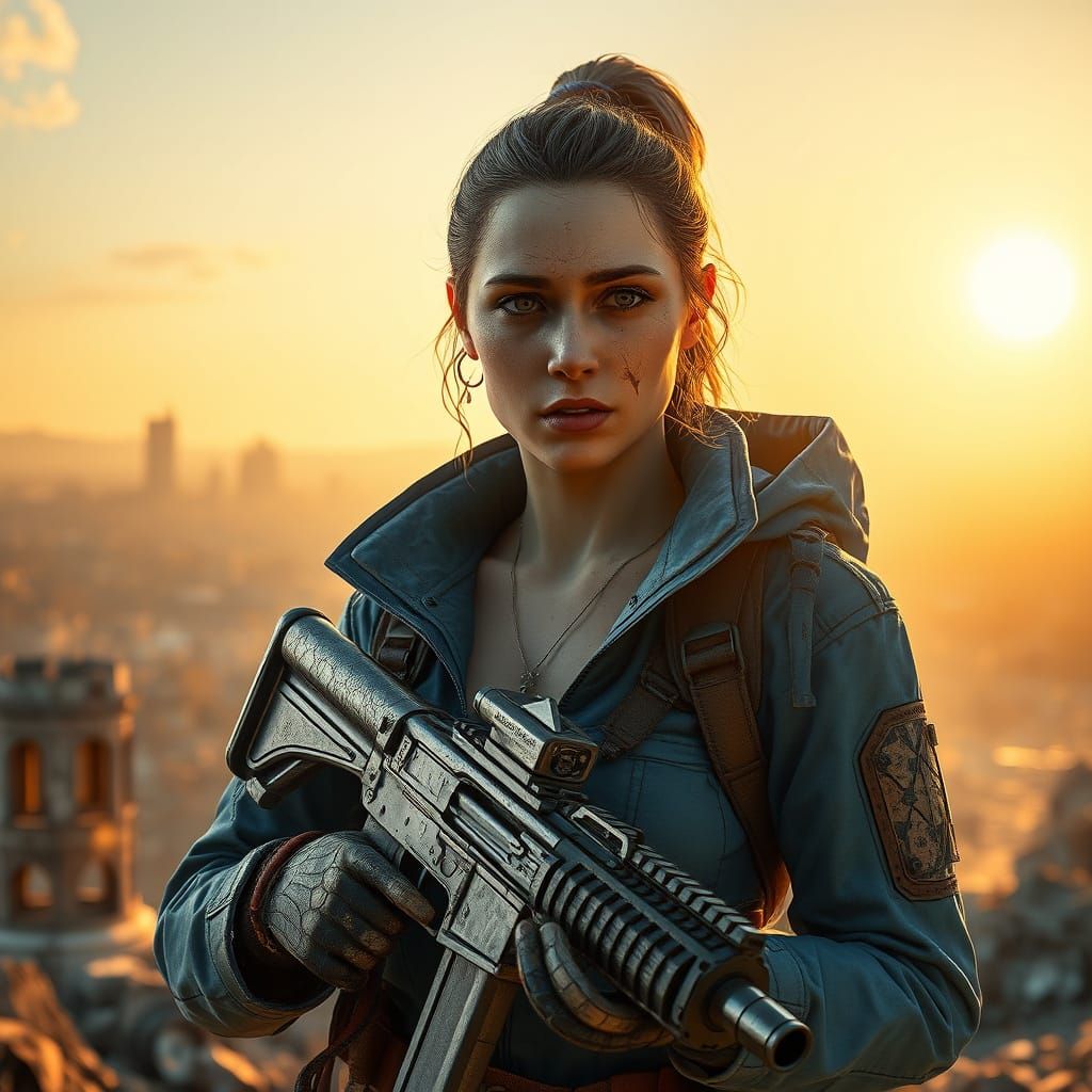 Post-Apocalyptic Vault Dweller in Ruins