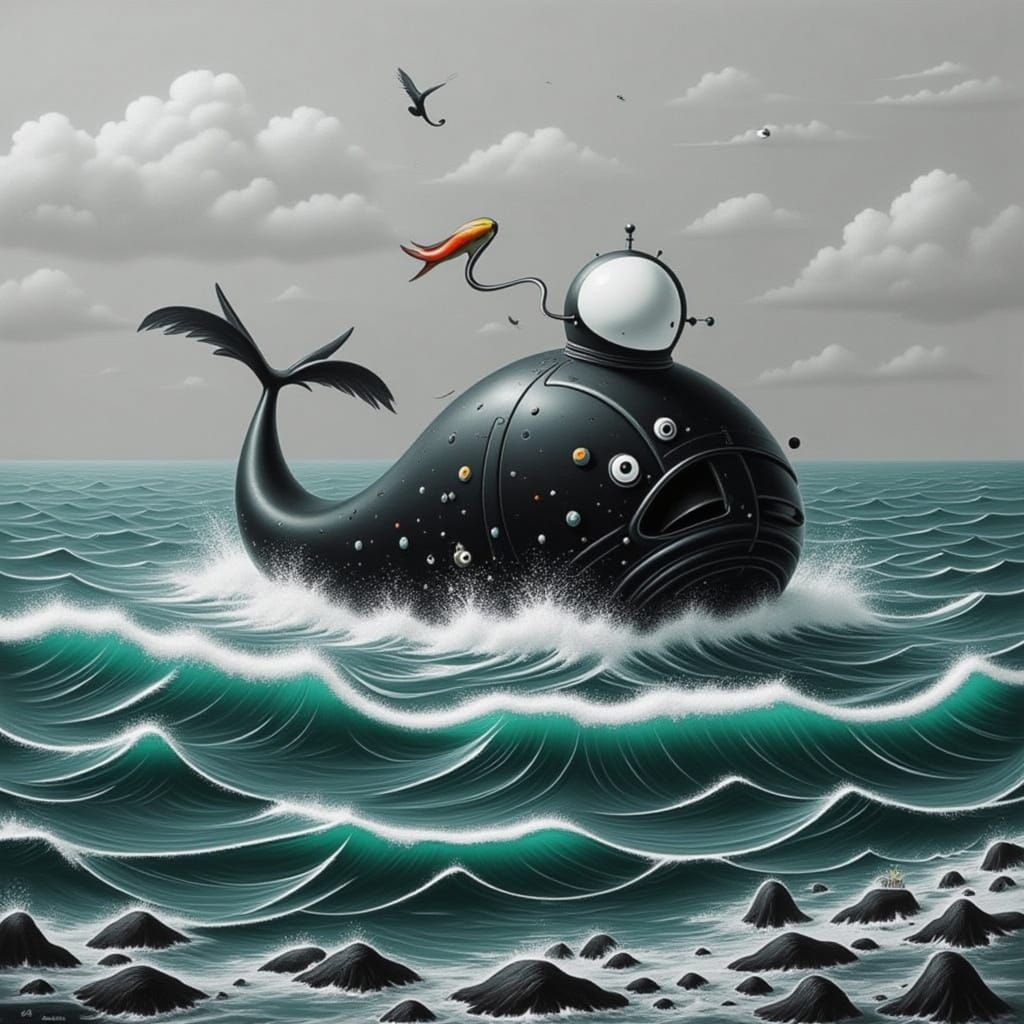 Giant Whale in Futuristic Cityscape