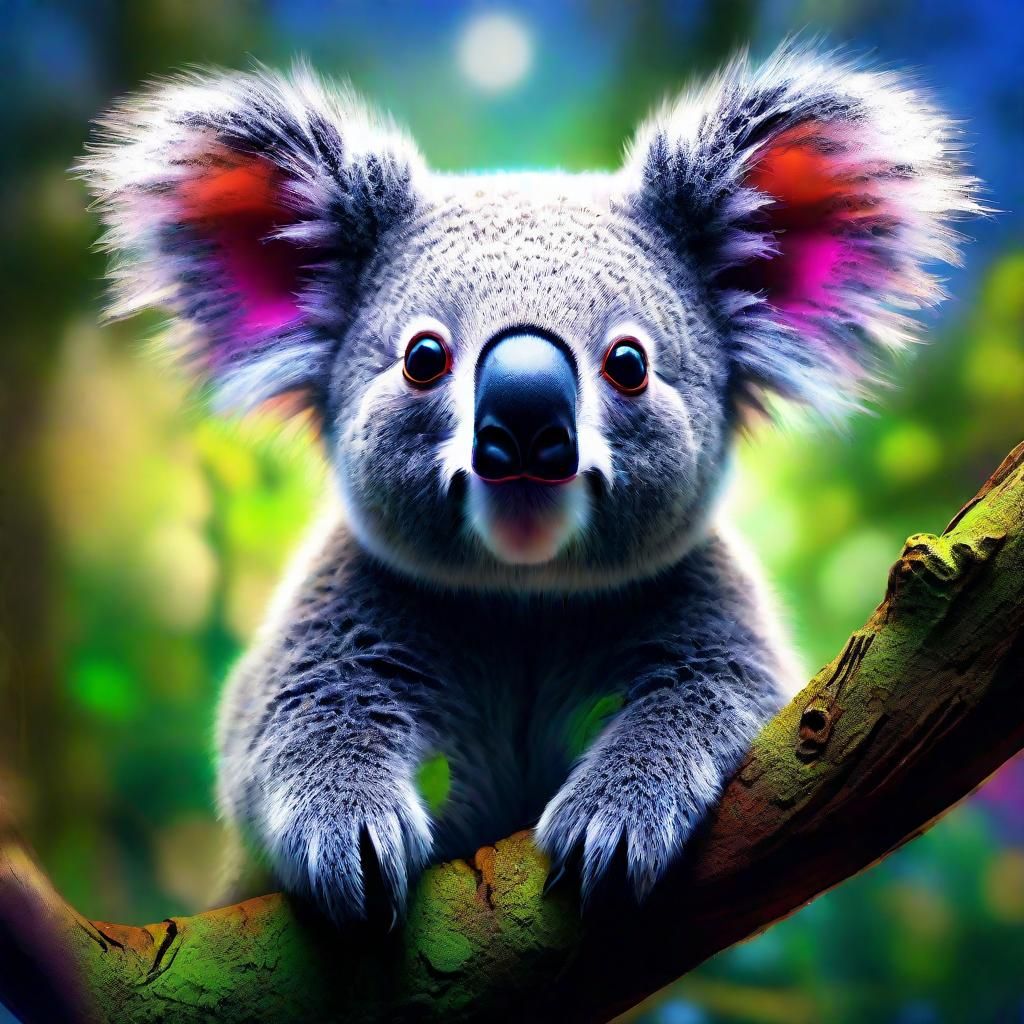 Pastel Koala Bear Peeking from Tree, Digital Art