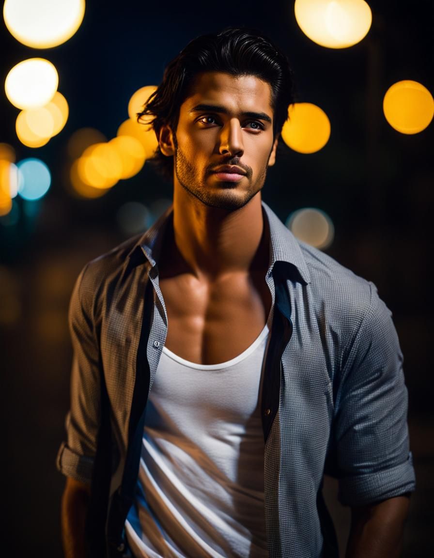 Attractive Man Waits Under Streetlight: Professional Photogr...