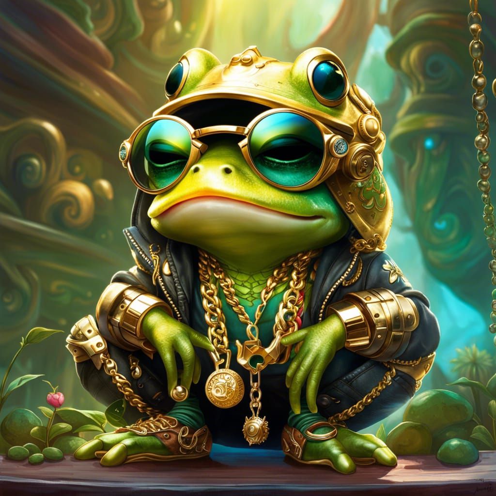 Chibi Frog Hip Hop Star in Cyberpunk Style
