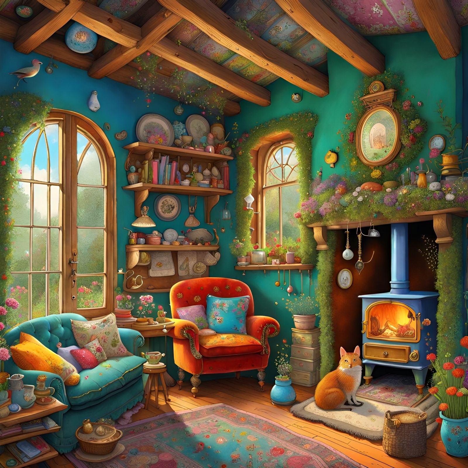 Cozy Woodland Cottage Interior: A Maximalist Masterpiece