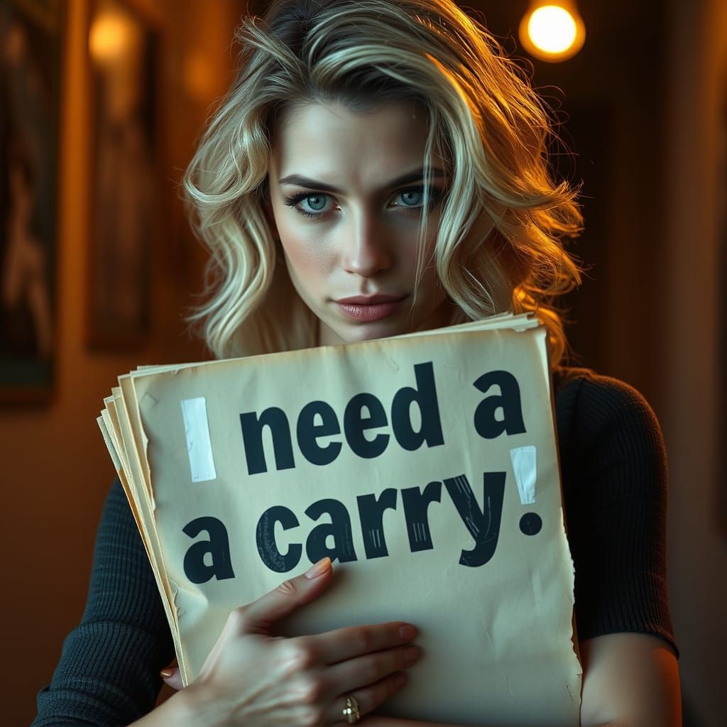 Woman with Posters in Cinematic Lighting