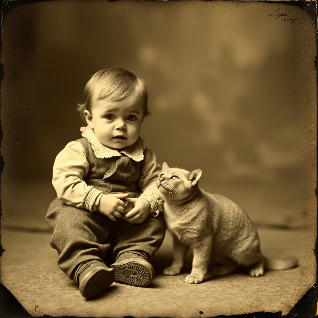 Vintage Sepia Toddler Portrait in Daguerreotype Style