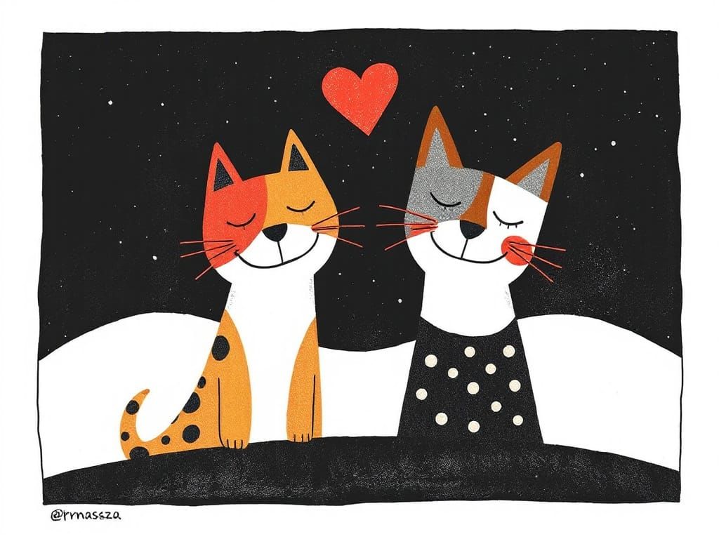 Joyful Friends in Minimalist Fornasetti Style