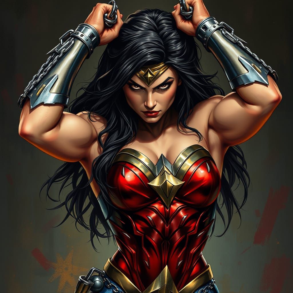 Fierce Wonder Woman Defies Chains with Intense Anger